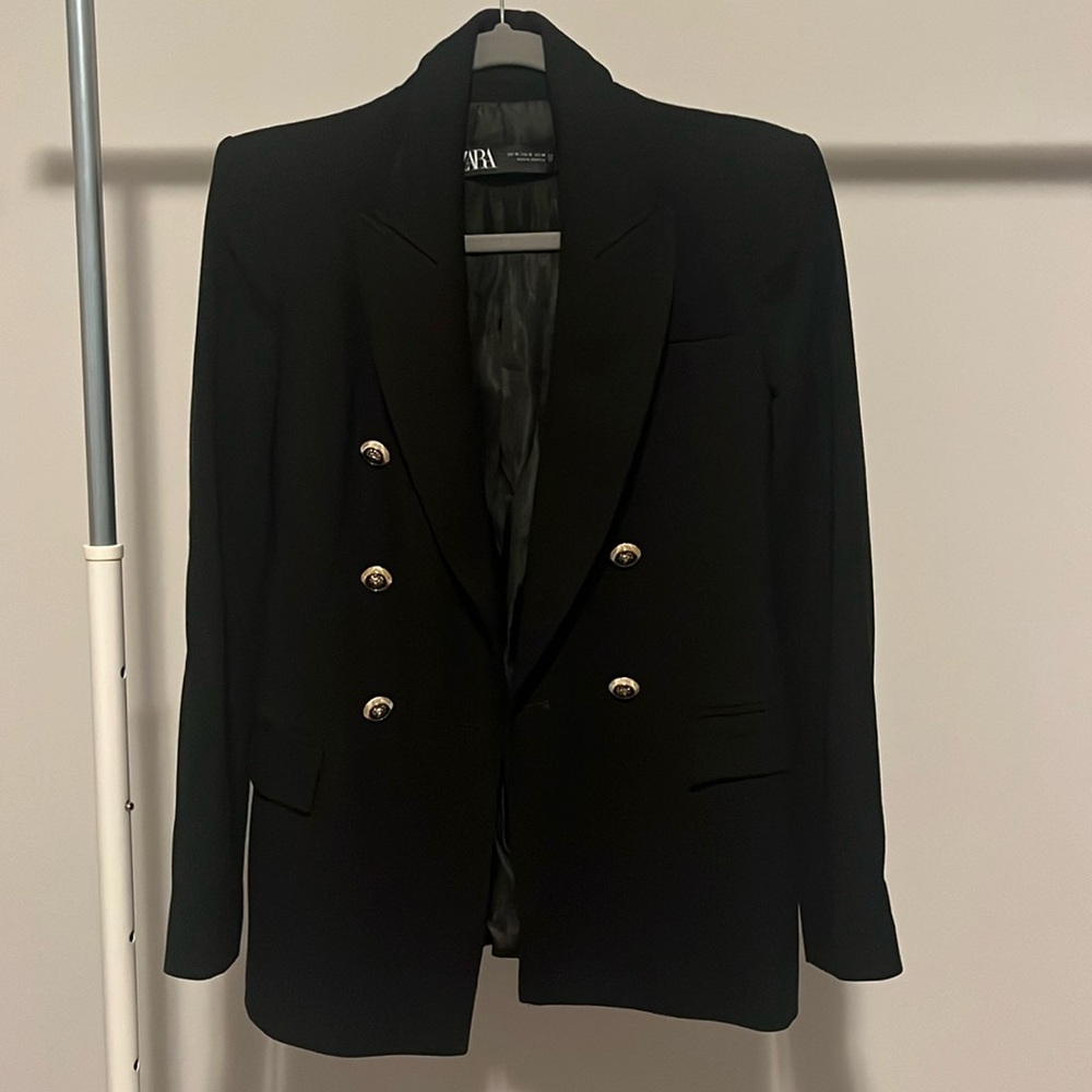 ZARA Double Breasted Blazer Balmain Style Black